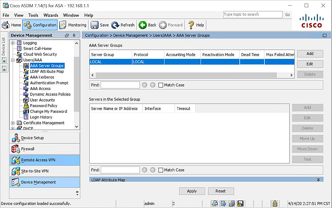 Screenshot of the RADIUS server